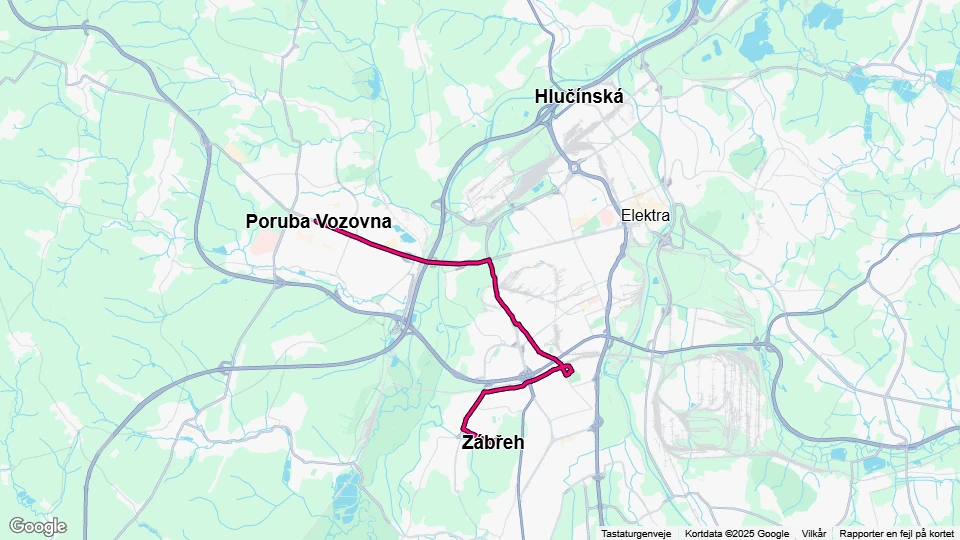 Ostrava sporvognslinje 11: Poruba Vozovna - Zábřeh linjekort