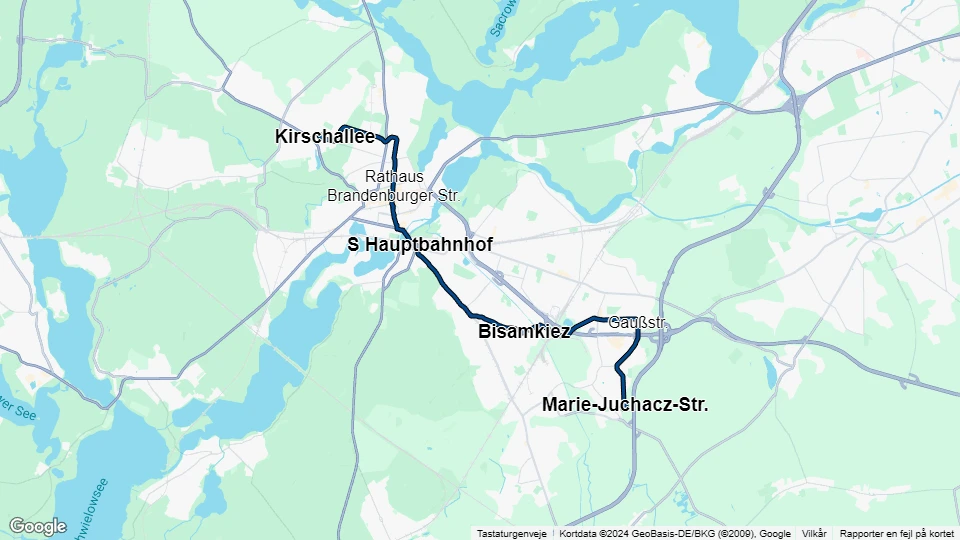 Potsdam sporvognslinje 92: Kirschallee - Marie-Juchacz-Str. linjekort