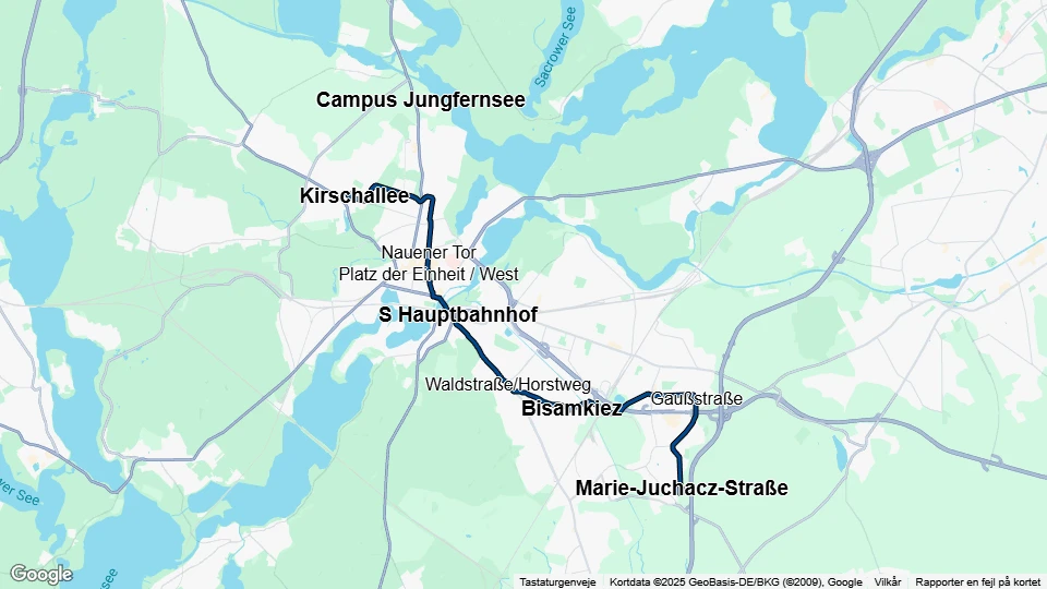 Potsdam sporvognslinje 92: Kirschallee - Marie-Juchacz-Straße linjekort