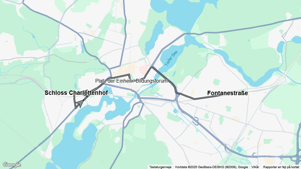 Potsdam sporvognslinje 94: Schloss Charlottenhof - Fontanestraße linjekort