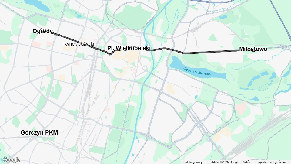 Poznań sporvognslinje 8: Miłostowo - Ogrody linjekort