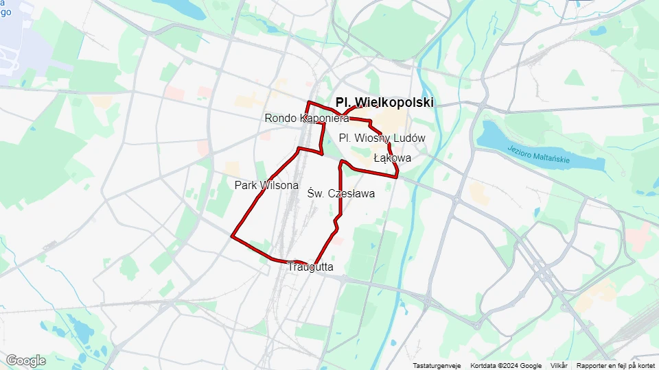 Poznań turistlinje O linjekort