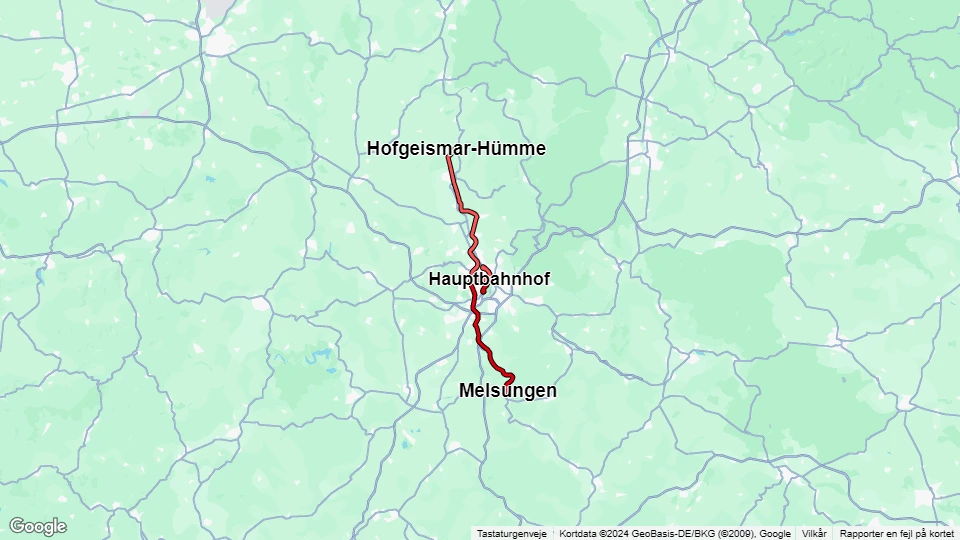 Regionalbahn Kassel (RBK) linjekort