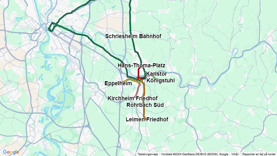 Rhein-Neckar-Verkehr in Heidelberg (RNV) linjekort