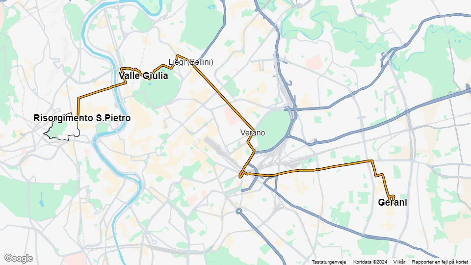 Rom sporvognslinje 19: Gerani - Risorgimento S.Pietro linjekort