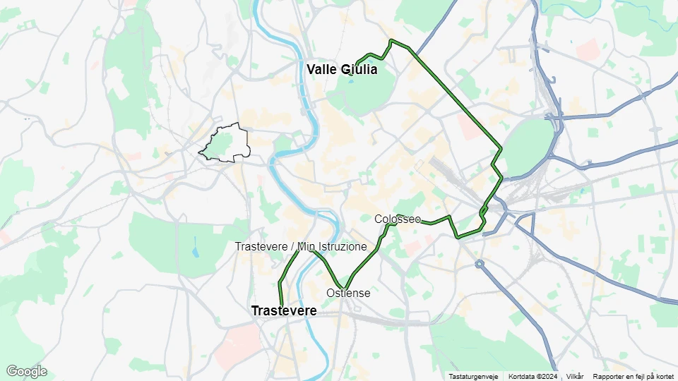 Rom sporvognslinje 3: Valle Giulia - Trastevere linjekort