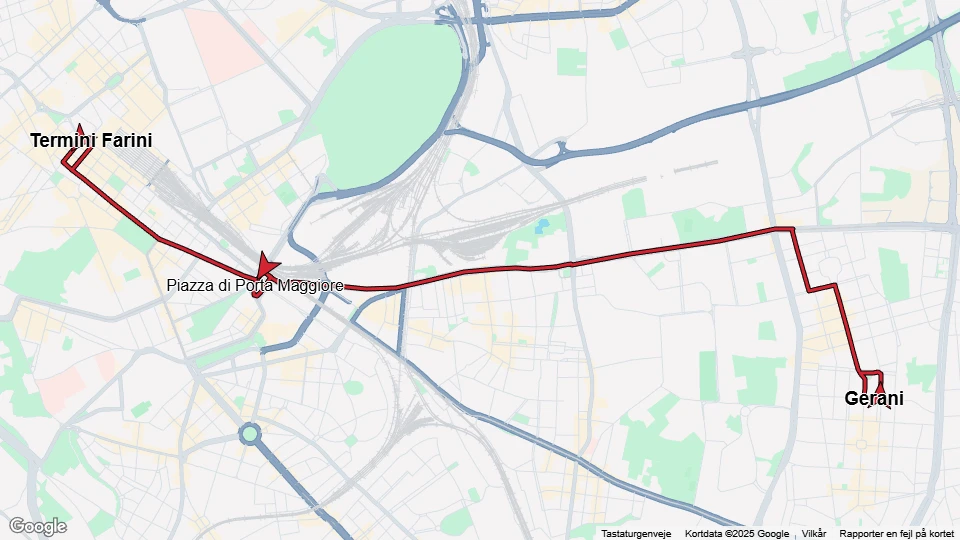 Rom sporvognslinje 5: Termini Farini - Gerani linjekort