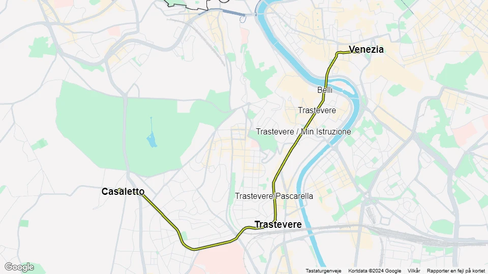 Rom sporvognslinje 8: Venezia - Casaletto linjekort