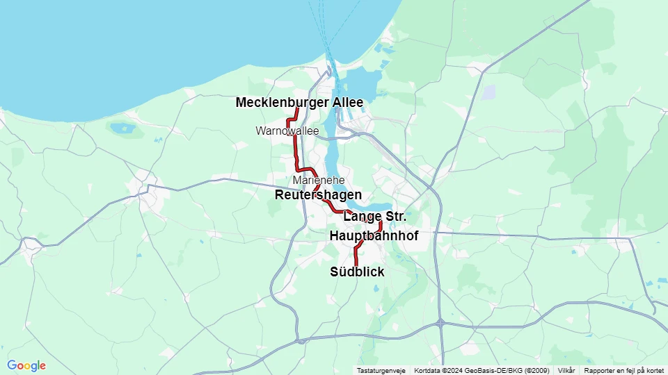 Rostock sporvognslinje 5: Mecklenburger Allee - Südblick linjekort