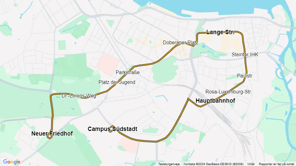 Rostock sporvognslinje 6: Neuer Friedhof - Campus Südstadt linjekort