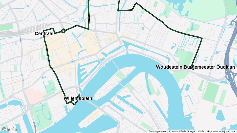 Rotterdam sporvognslinje 7: Willemsplein - Woudestein Burgemeester Oudlaan linjekort