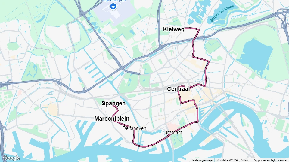 Rotterdam sporvognslinje 8: Spangen - Kleiweg linjekort