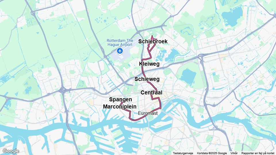 Rotterdam sporvognslinje 8: Spangen - Schiebroek linjekort