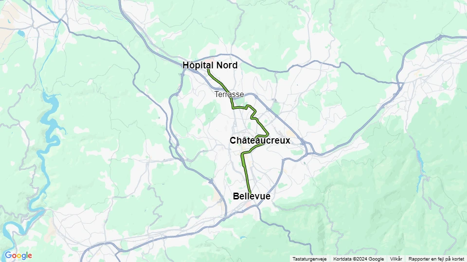 Saint-Étienne sporvognslinje T3: Hôpital Nord - Bellevue linjekort