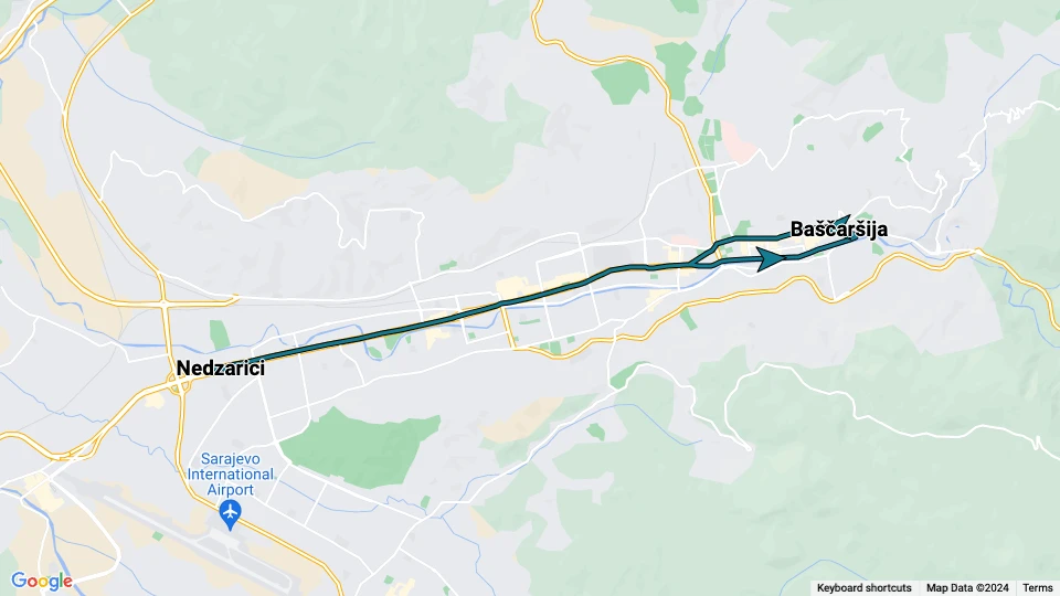 Sarajevo sporvognslinje 5: Baščaršija - Nedzarici linjekort