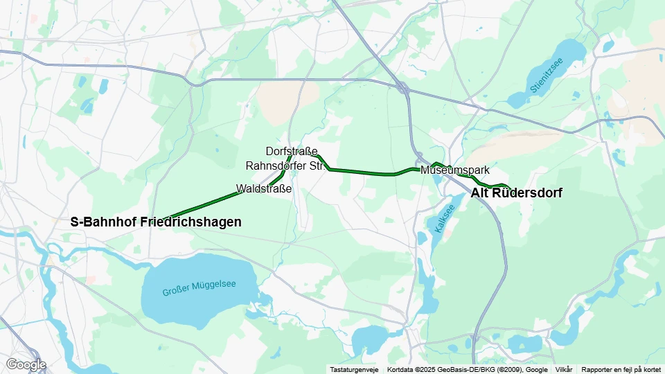 Schöneiche museumslinje: S-Bahnhof Friedrichshagen - Alt Rüdersdorf linjekort