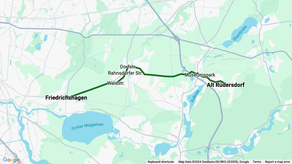 Schöneiche sporvognslinje 88: Friedrichshagen - Alt Rüdersdorf linjekort