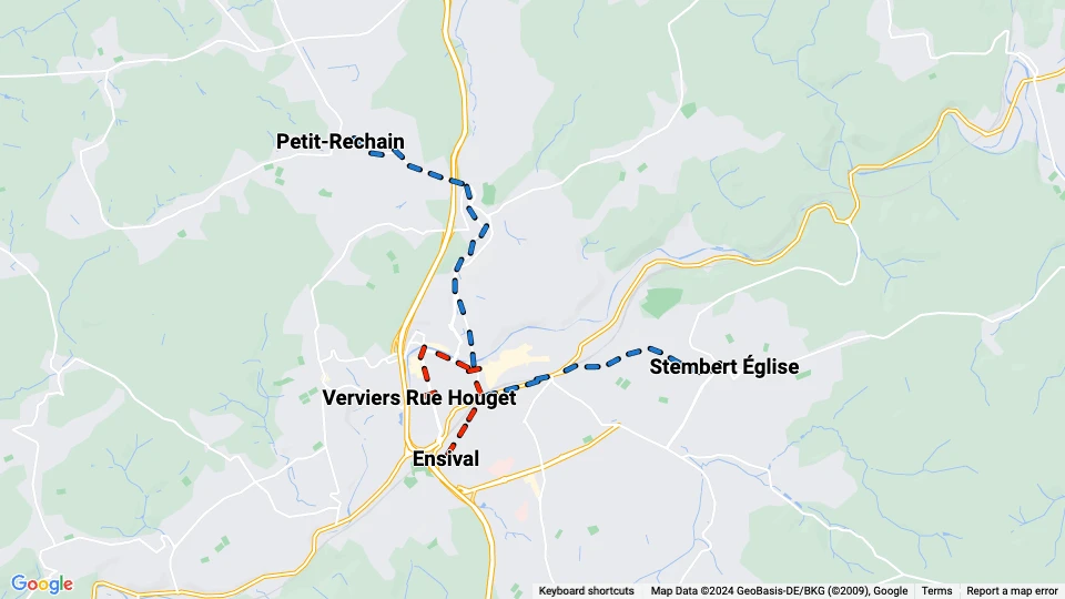 Société Anonyme des Tramways Verviétois (SATV) linjekort