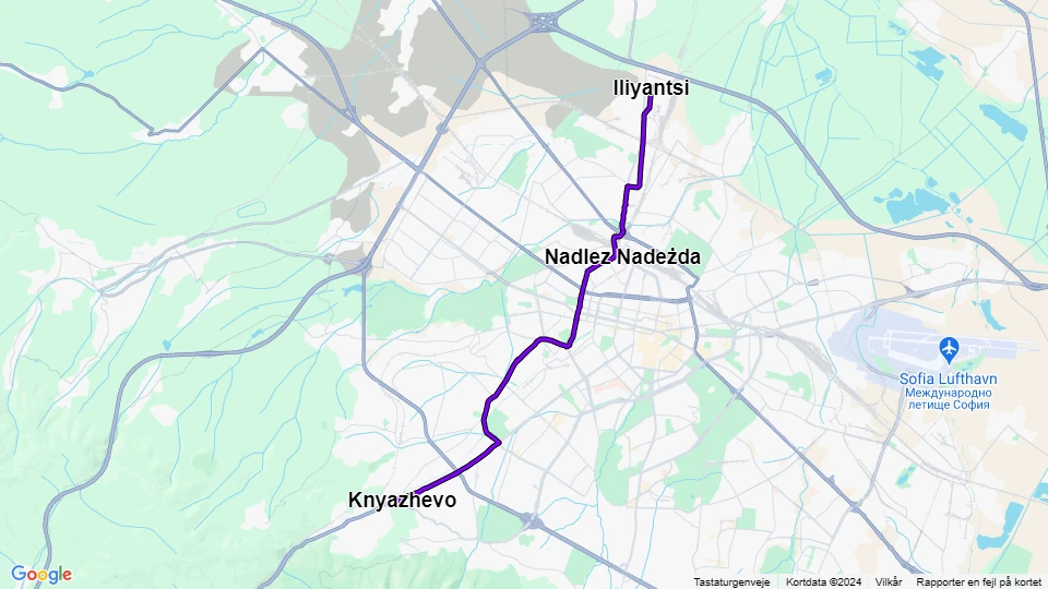 Sofia sporvognslinje 11: Knyazhevo - Iliyantsi linjekort