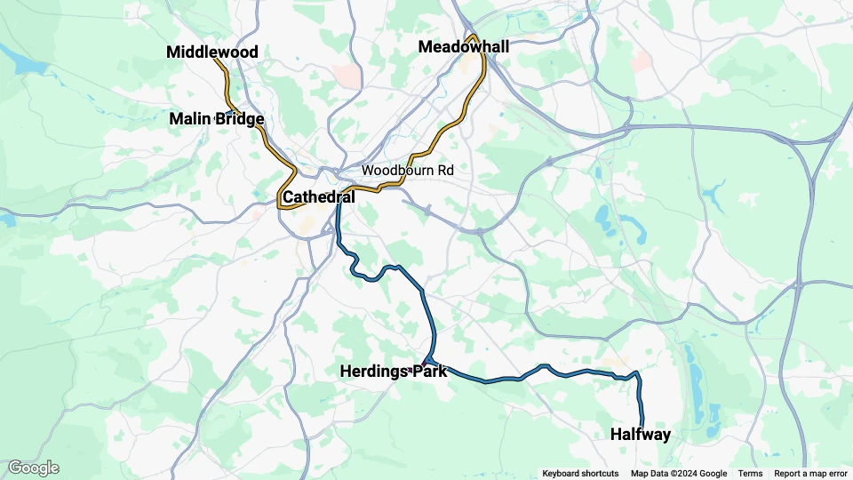 South Yorkshire Supertram linjekort