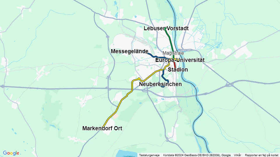 Stadtverkehrsgesellschaft Frankfurt (Oder) (SVF) linjekort