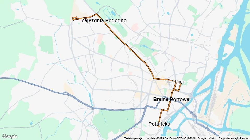 Stettin sporvognslinje 1: Potulicka - Osiedle Zawadzkiego linjekort