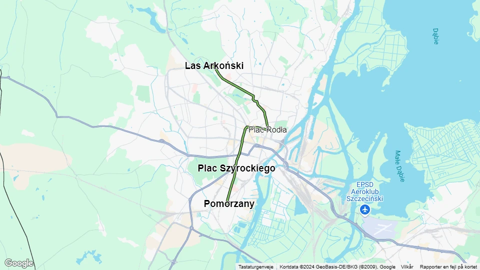 Stettin sporvognslinje 12: Las Arkoński - Pomorzany linjekort