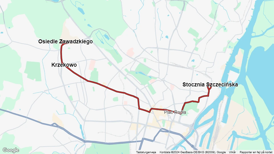 Stettin sporvognslinje 5: Osiedle Zawadzkiego - Stocznia Szczecińska linjekort