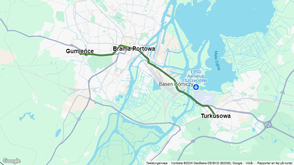 Stettin sporvognslinje 8: Turkusowa - Gumieńce linjekort