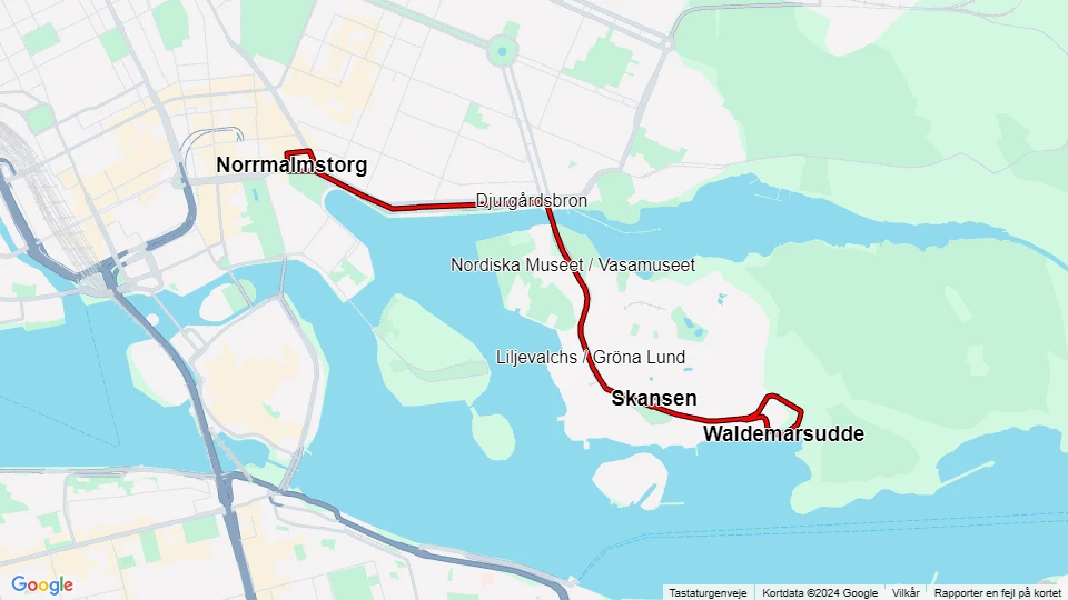 Stockholm Djurgårdslinjen 7N: Norrmalmstorg - Waldemarsudde linjekort