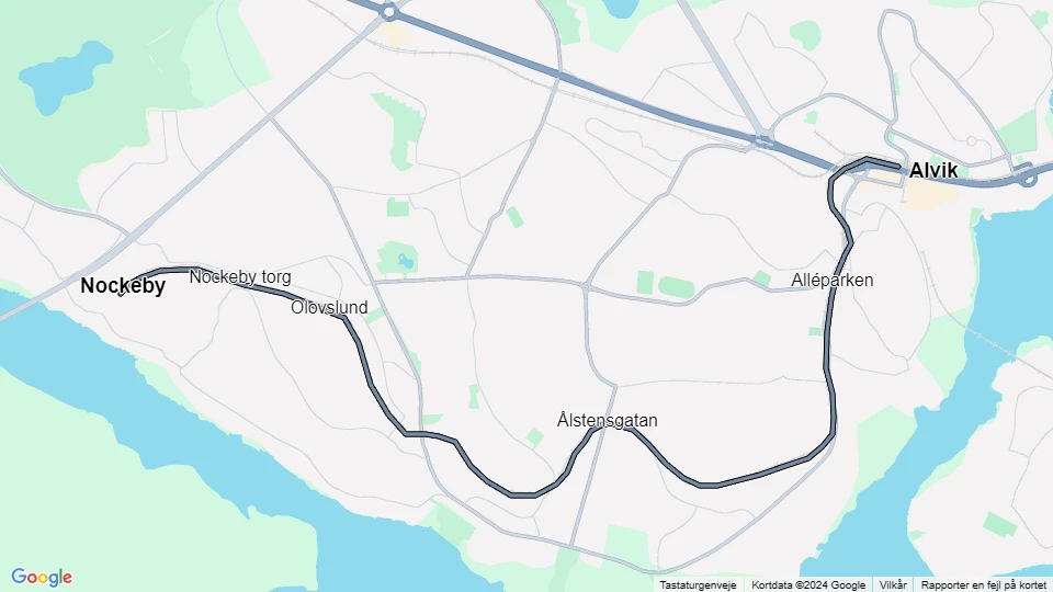 Stockholm sporvognslinje 12 Nockebybanan: Alvik - Nockeby linjekort