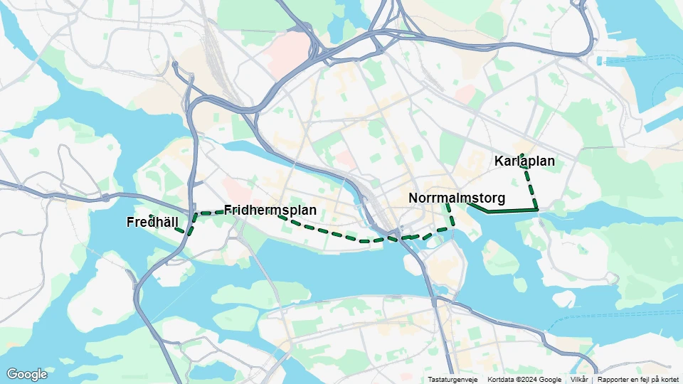 Stockholm sporvognslinje 2: Fredhäll - Karlaplan linjekort