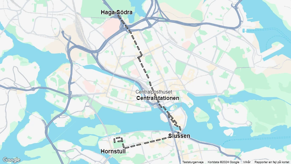 Stockholm sporvognslinje 3: Haga Södra - Hornstull linjekort