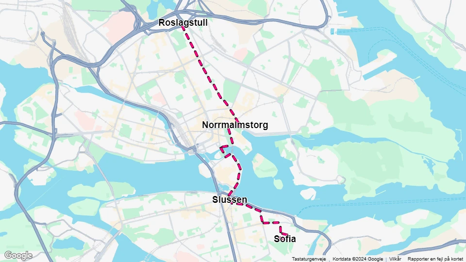 Stockholm sporvognslinje 6: Roslagstull - Sofia linjekort