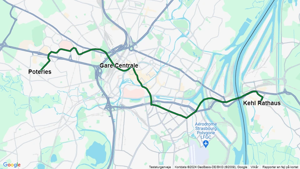 Strasbourg sporvognslinje D: Poteries - Kehl Rathaus linjekort