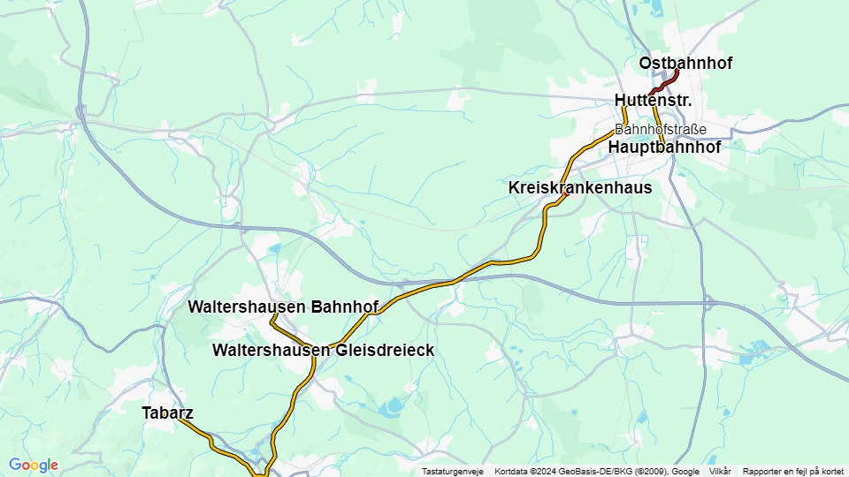 Thüringerwaldbahn und Straßenbahn Gotha linjekort