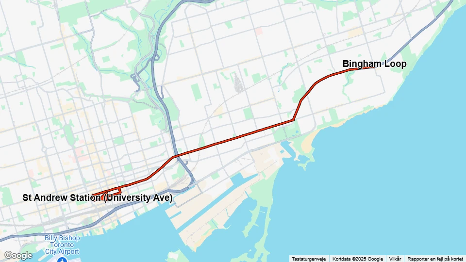 Toronto ekstralinje 503 Kingston Rd: Bingham Loop - St Andrew Station (University Ave) linjekort