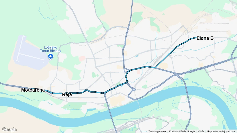 Toruń sporvognslinje 2: Motoarena - Elana B linjekort