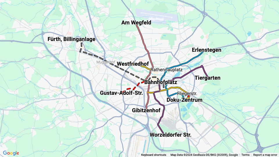 Verkehrs-Aktiengesellschaft Nürnberg (VAG)  linjekort