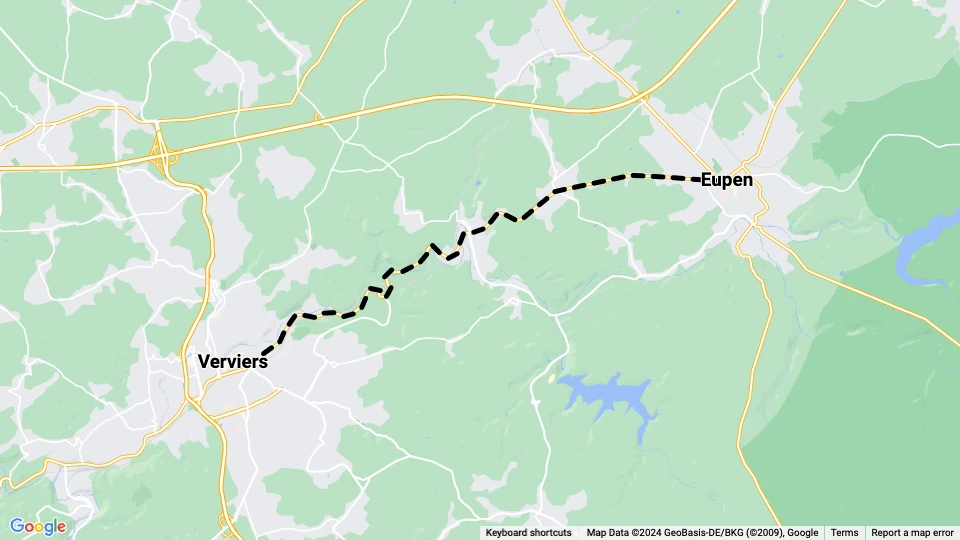 Verviers regionallinje 580: Eupen - Verviers linjekort