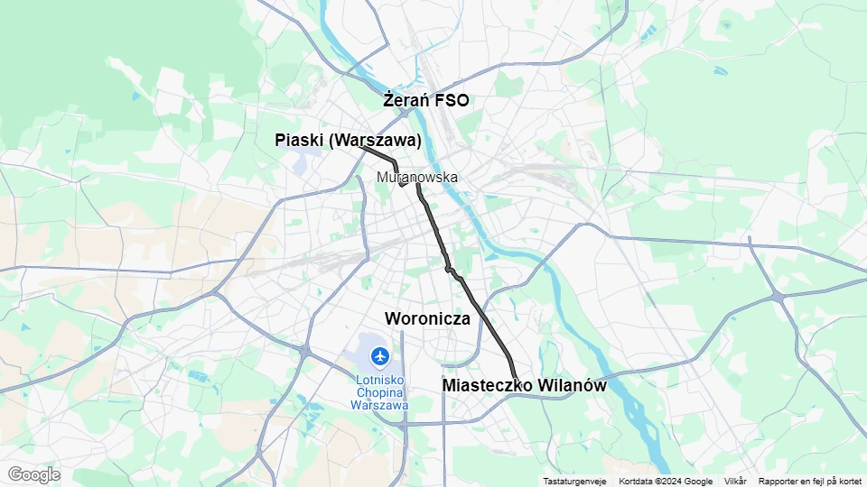 Warszawa sporvognslinje 16: Miasteczko Wilanów - Piaski (Warszawa) linjekort