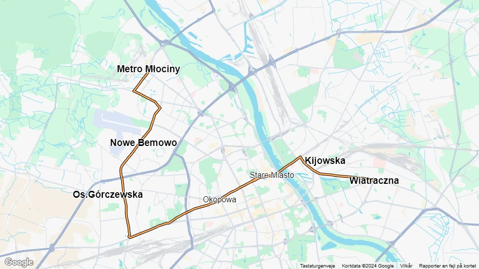 Warszawa sporvognslinje 26: Metro Młociny - Wiatraczna linjekort