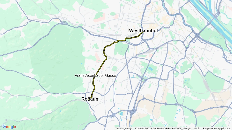 Wien sporvognslinje 60: Westbahnhof - Rodaun linjekort