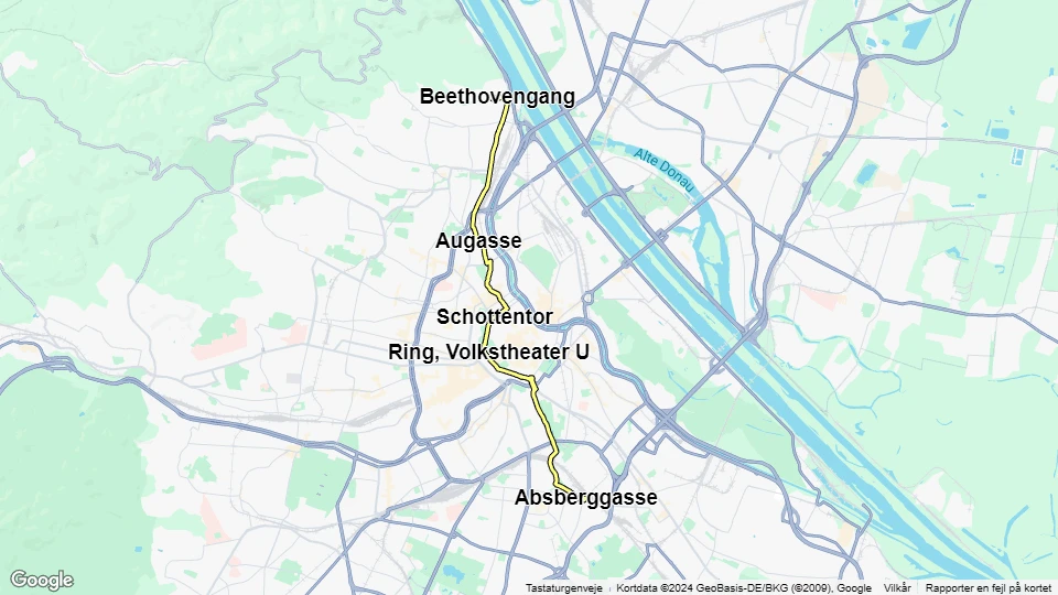 Wien sporvognslinje D: Absberggasse - Beethovengang linjekort