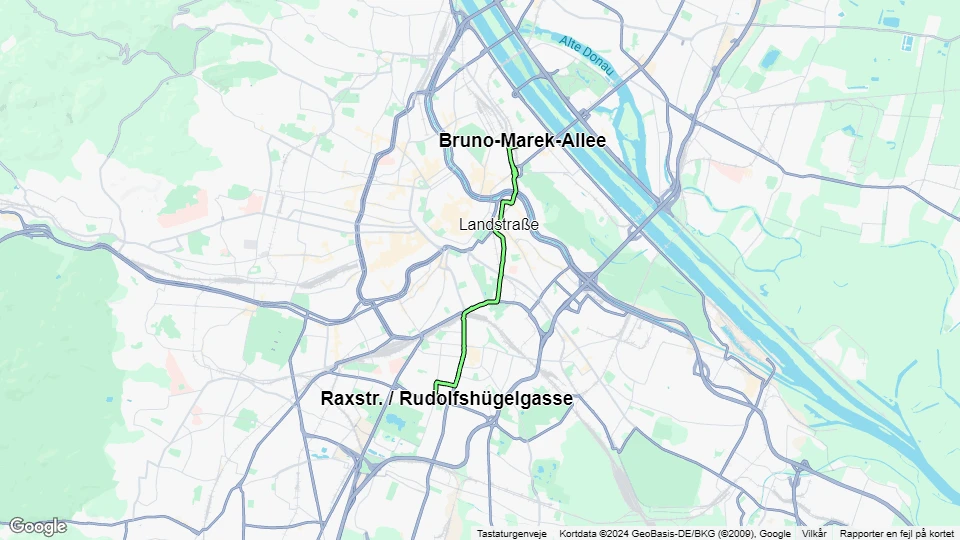 Wien sporvognslinje O: Raxstr. / Rudolfshügelgasse - Bruno-Marek-Allee linjekort