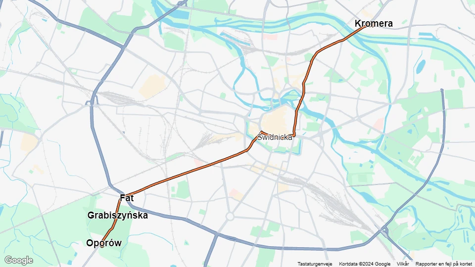 Wrocław sporvognslinje 11: Kromera - Oporów linjekort