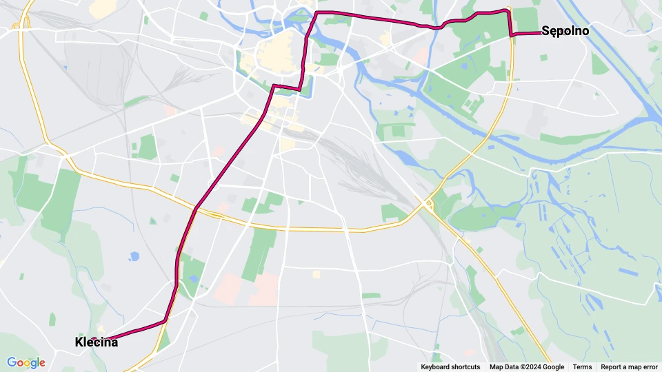 Wrocław sporvognslinje 17: Sępolno - Klecina linjekort