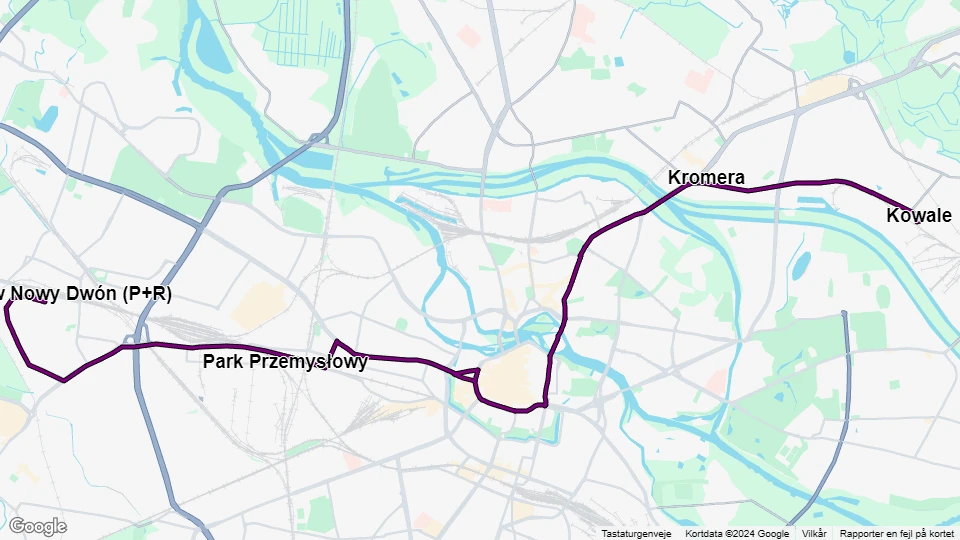 Wrocław sporvognslinje 23: Kowale - Wrocław Nowy Dwón (P+R) linjekort