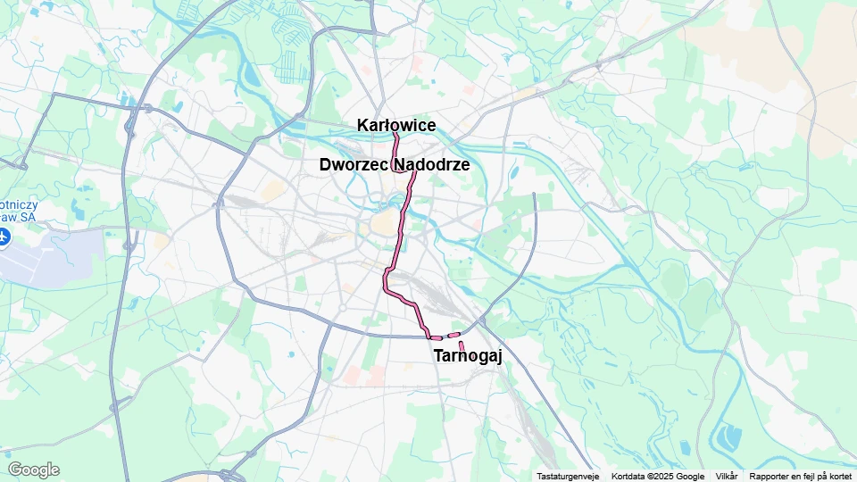 Wrocław sporvognslinje 8: Karłowice - Tarnogaj linjekort