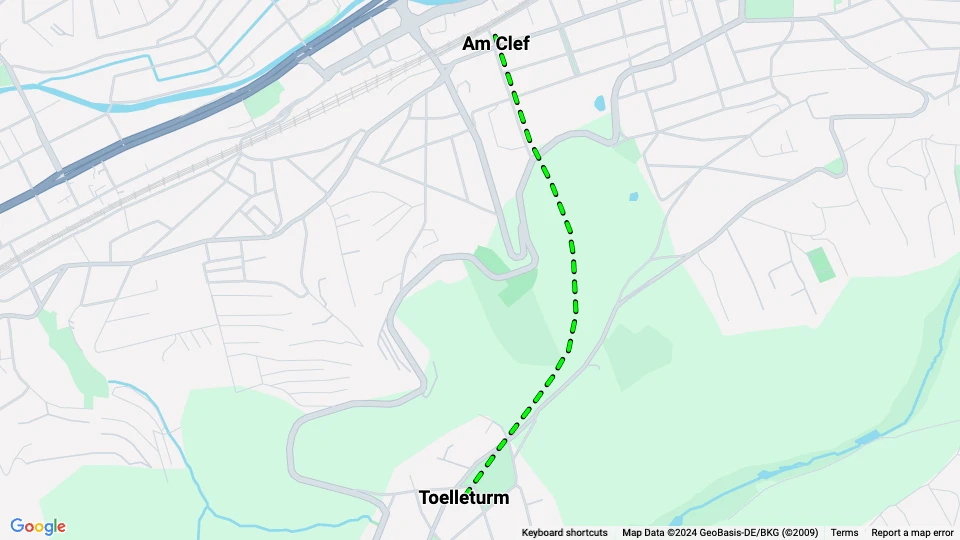 Wuppertal Barmer Bergbahn: Am Clef - Toelleturm linjekort